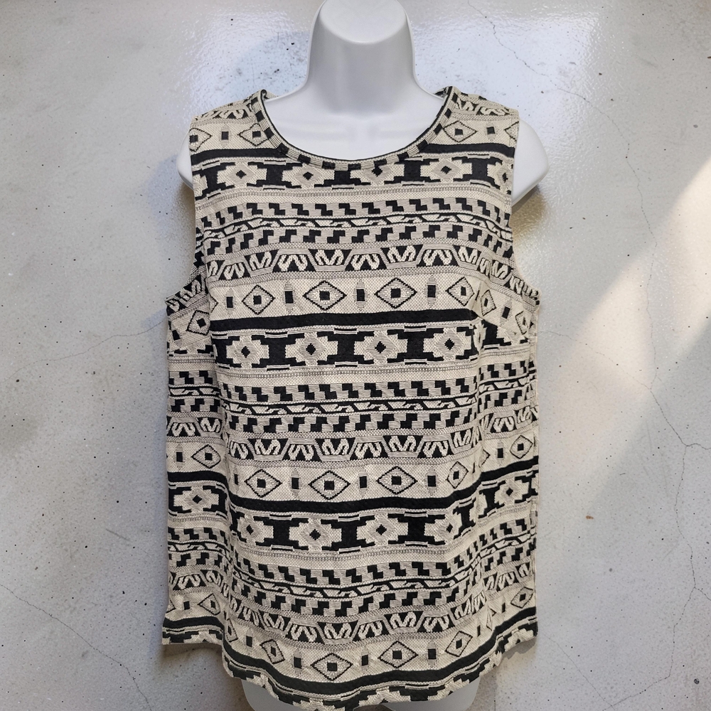Old Navy Black & Cream Tribal Print Sleeveless Tank
